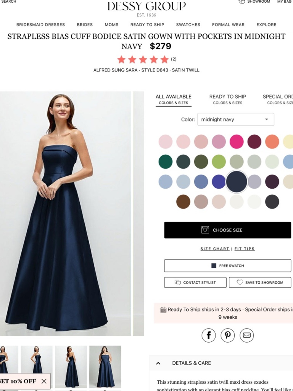 Strapless Satin A-Line Dress in Midnight Navy - Dessy Group